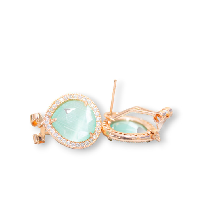 Base Pour Clous D'oreilles Fermés En Laiton Avec Cristaux Zircon Gouttes 5 Paires Or Rose Vert D'eau