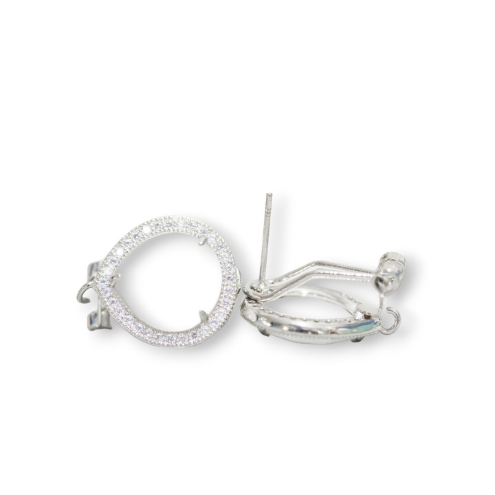 Geschlossene Ohrstecker aus Messing, Basis mit Zirkon-Tropfenkristallen, 5 Paar Rhodium-weißer Achat