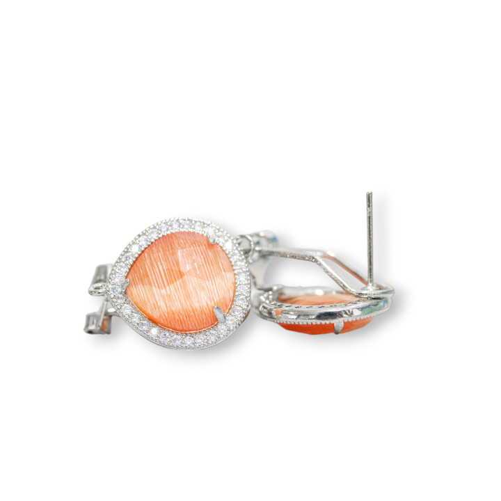 Basis für geschlossene Ohrstecker aus Messing mit Zirkon-Tropfen Kristallen 5 Paar Orange Rhodium