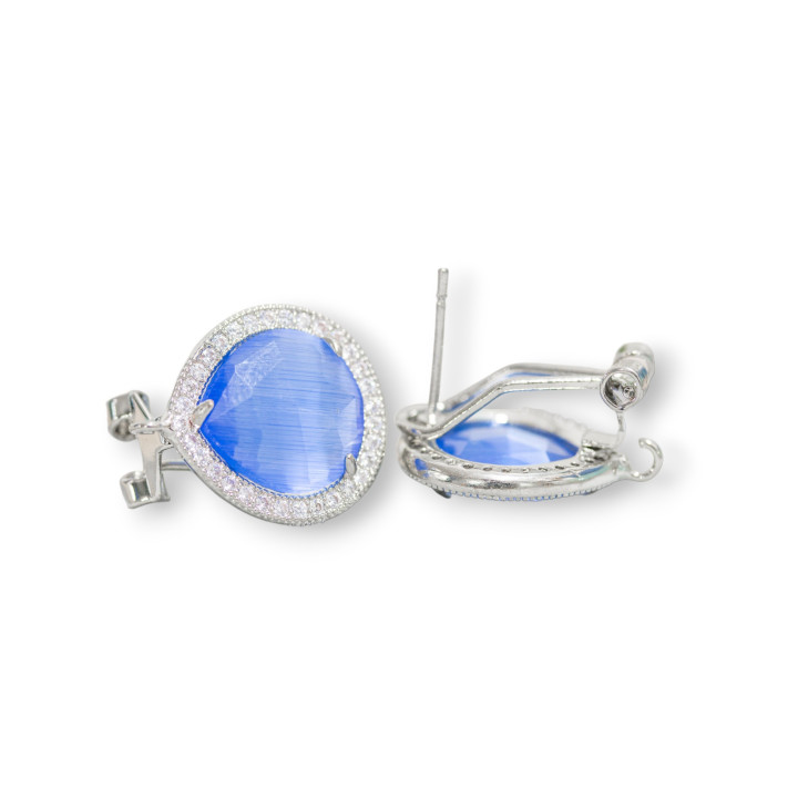 Base Pour Clous D'oreilles Fermés En Laiton Avec Cristaux Zircon Drop 5 Paires Rhodium Bleu