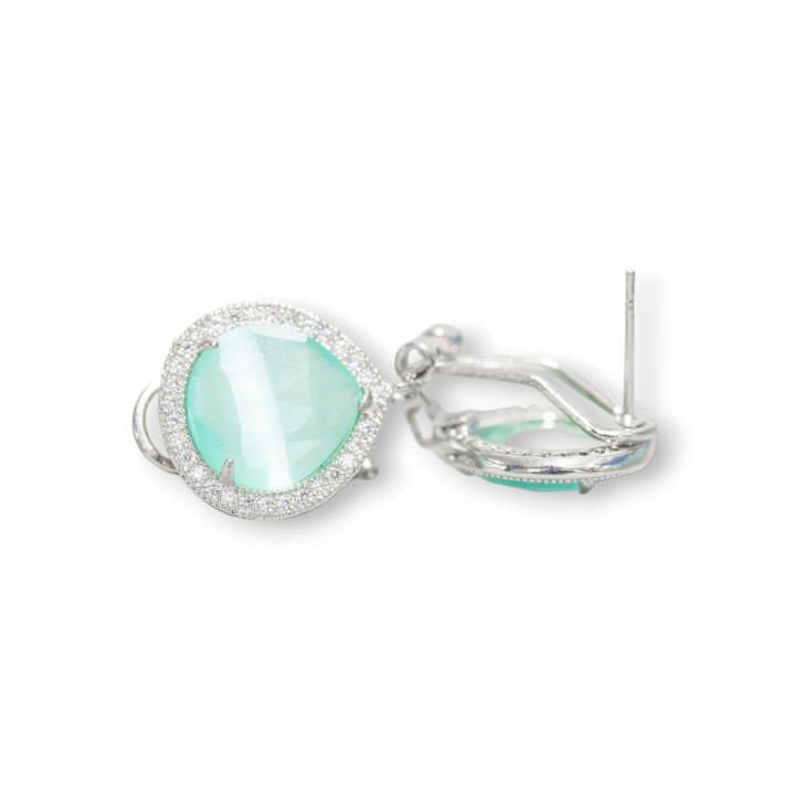 Base Pour Clous D'oreilles Fermés En Laiton Avec Cristaux Zircon Gouttes 5 Paires Rhodium Vert D'eau