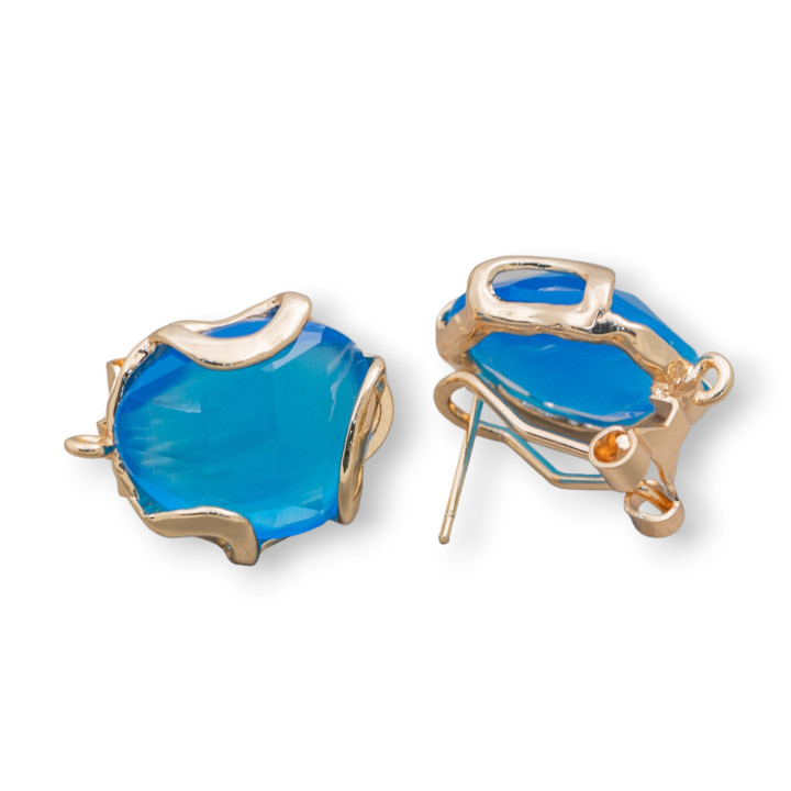 Boucles d'Oreilles Fermées Bronze Oeil de Chat à Facettes Irrégulières Base 17mm 5 Paires Doré Céleste