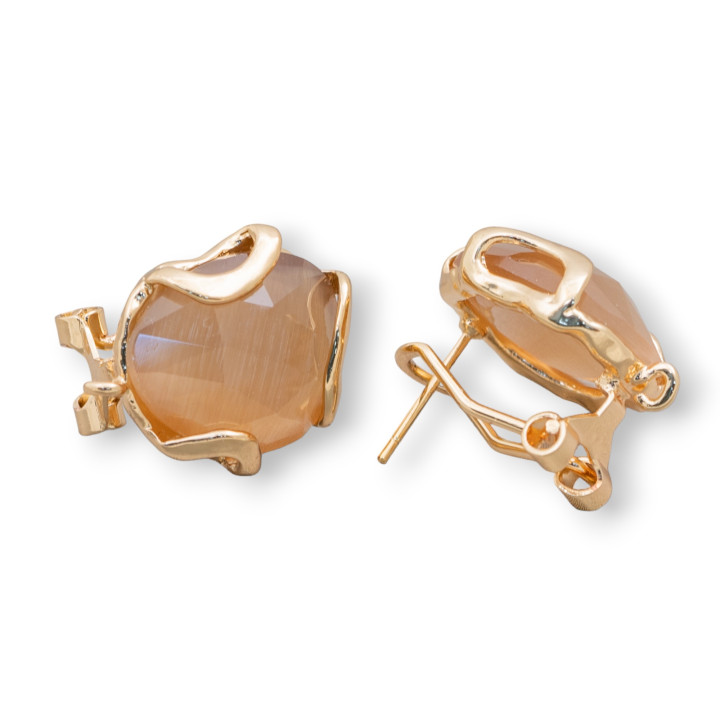 Χάλκινο ακανόνιστο πρόσωπο με κλειστό σκουλαρίκι ματιών γάτας 17mm 5 ζεύγη Χρυσό καφέ