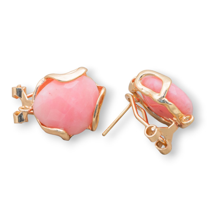 Bronze Closed Stud Earring Base with Irregular Faceted Cat's Eye 17mm 5 Pairs Golden Angel Skin