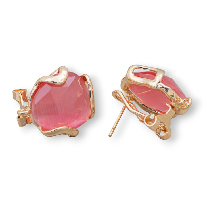 Boucles d'Oreilles Fermées Oeil de Chat Bronze à Facettes Irrégulières Base 17mm 5 Paires Doré Rose Foncé