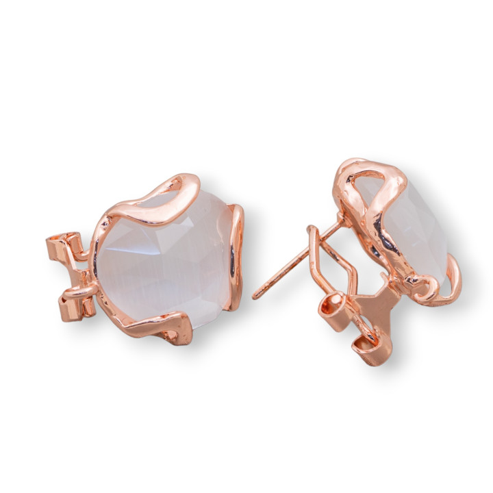 Base Per Orecchini A Perno Chiuso Di Bronzo Con Occhio Di Gatto Irregolare Sfaccettato 17mm 3 Paia Oro Rosa Bianco