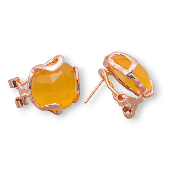 Boucles d'Oreilles Fermées Oeil de Chat à Facettes Irrégulières Bronze Base 17mm 5 Paires Or Rose Jaune