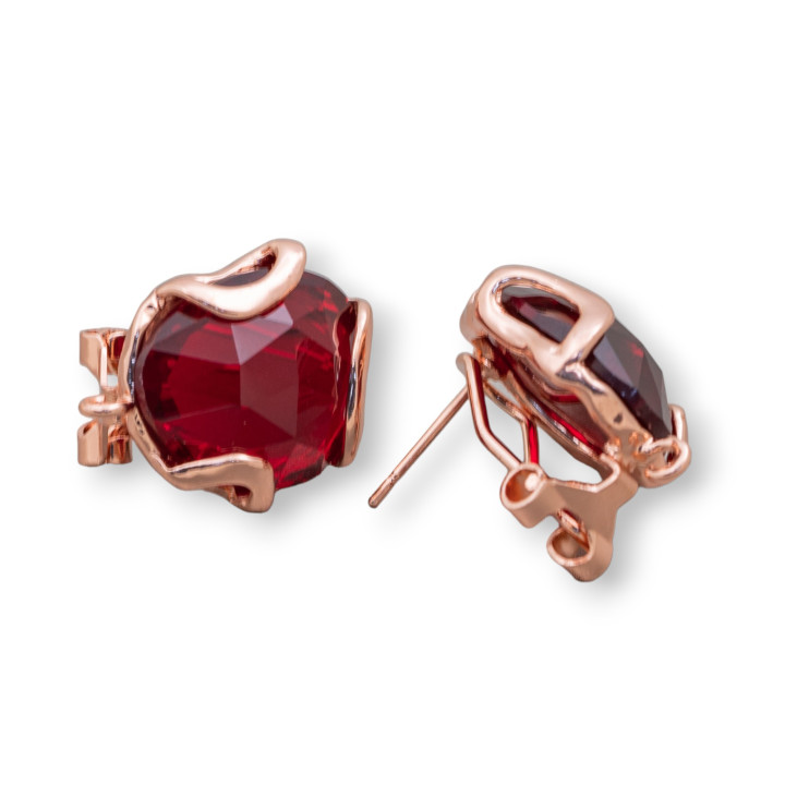 Base Per Orecchini A Perno Chiuso Di Bronzo Con Occhio Di Gatto Irregolare Sfaccettato 17mm 3 Paia Oro Rosa Ruby