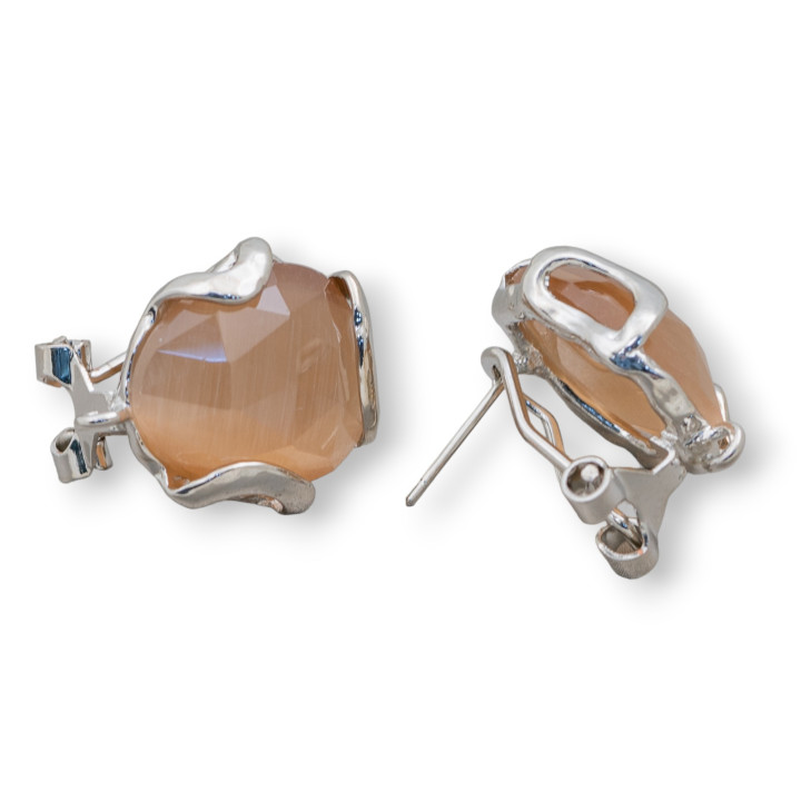 Base Per Orecchini A Perno Chiuso Di Bronzo Con Occhio Di Gatto Irregolare Sfaccettato 17mm 3 Paia Rodiato Marrone