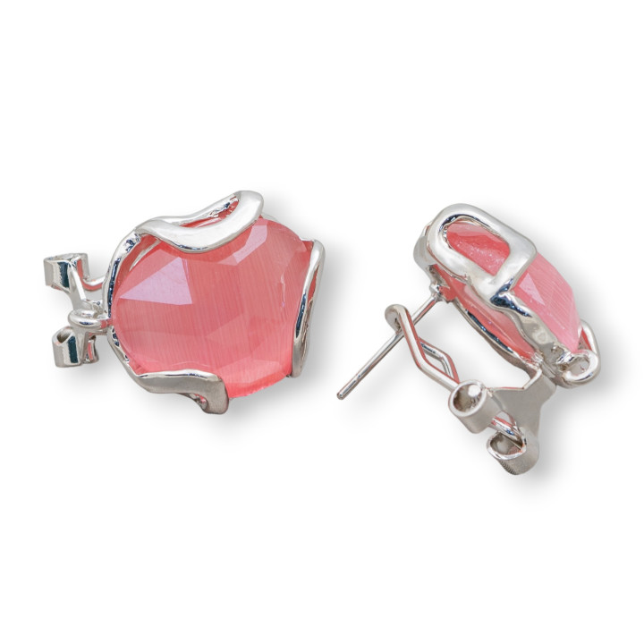 Base Per Orecchini A Perno Chiuso Di Bronzo Con Occhio Di Gatto Irregolare Sfaccettato 17mm 3 Paia Rodiato Rosa