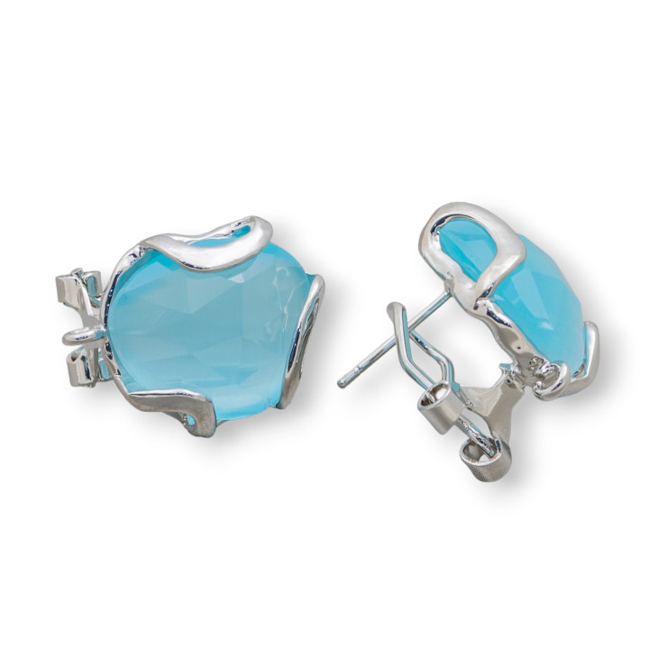 Boucles d'Oreilles Fermées Oeil de Chat en Bronze à Facettes Irrégulières Base 17mm 5 Paires Vert Clair Rhodié