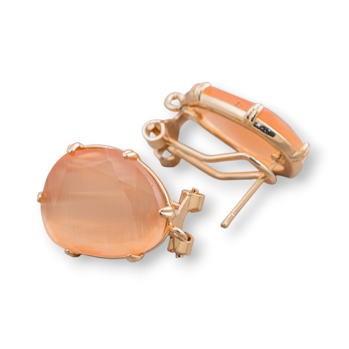 Base Per Orecchini A Perno Chiuso Di Ottone Con Occhi Di Gatto A Mango Sfaccettato 15x20mm 5 Paia Dorato Pesca