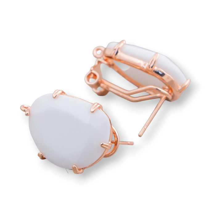 Aretes Cerrados De Latón Base Con Ojos De Gato De Mango Facetado 15x20mm 5 Pares De Ágata Blanca De Oro Rosa