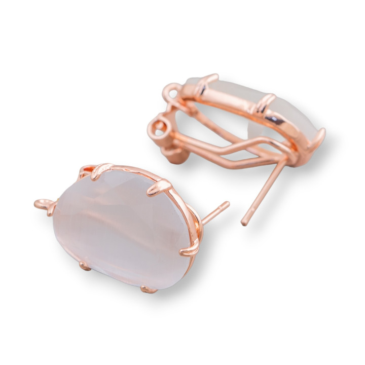 Faceted Mango Cat's Eye Brass Closed Stud Earring Base 15x20mm 5 Pairs White Rose Gold