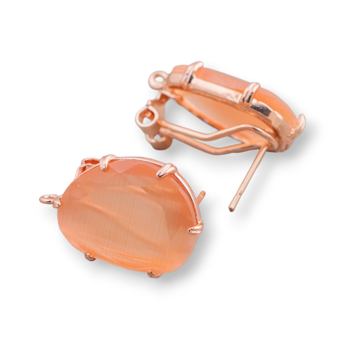 Base Per Orecchini A Perno Chiuso Di Ottone Con Occhi Di Gatto A Mango Sfaccettato 15x20mm 5 Paia Oro Rosa Pesca