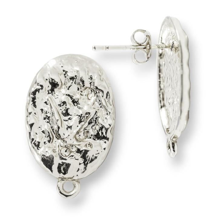 Base Per Orecchini A Perno Di Bronzo Ovale 13x18mm 10 Paia Argentato