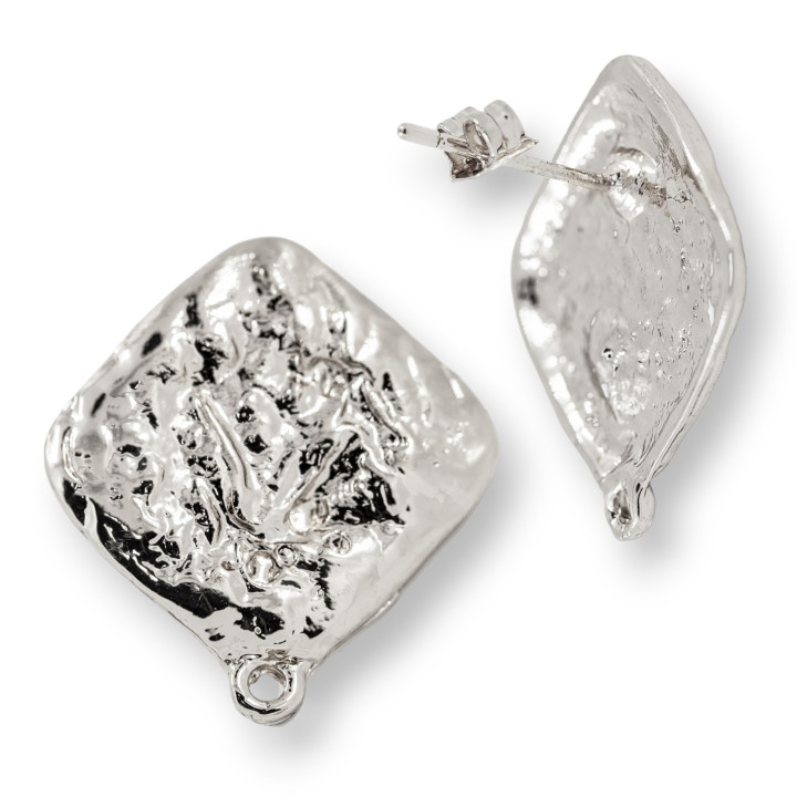 Pendientes Bronce Rombo Base 20mm 10 Pares Plata