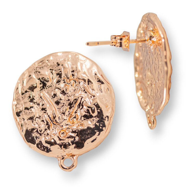 Boucles d'Oreilles Tiges Rondes Bronze Base 19mm 10 Paires Or Rose