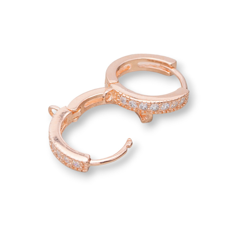 Pendientes De Botón De Plata De Ley 925 Base Con Circonitas 2.5x14mm 3 Pares De Oro Rosa