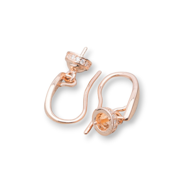 Base for Earrings of 925 Silver Leverback with Cup for Pendant with Zircons 6x18mm 2 Pairs Rose Gold