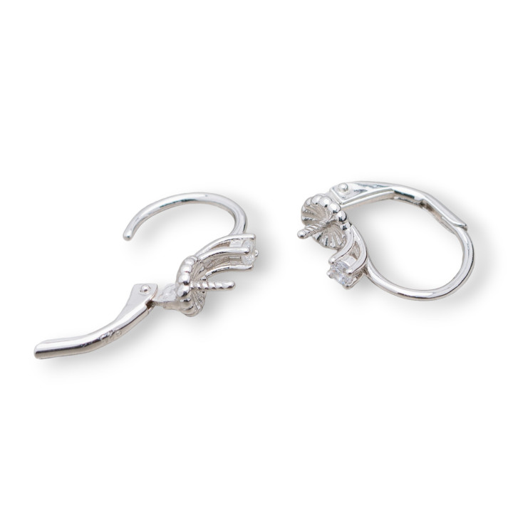 Boucles d'Oreilles Argent Massif 925 Base Crochet Fermé Point Lumineux 5x15mm 4 Paires Rhodié