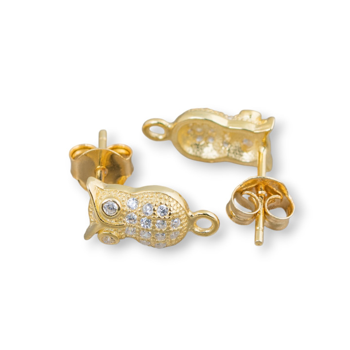 Base Per Orecchini Di Argento 925 Con Zirconi Gufo 07x12mm 4 Paia Dorato