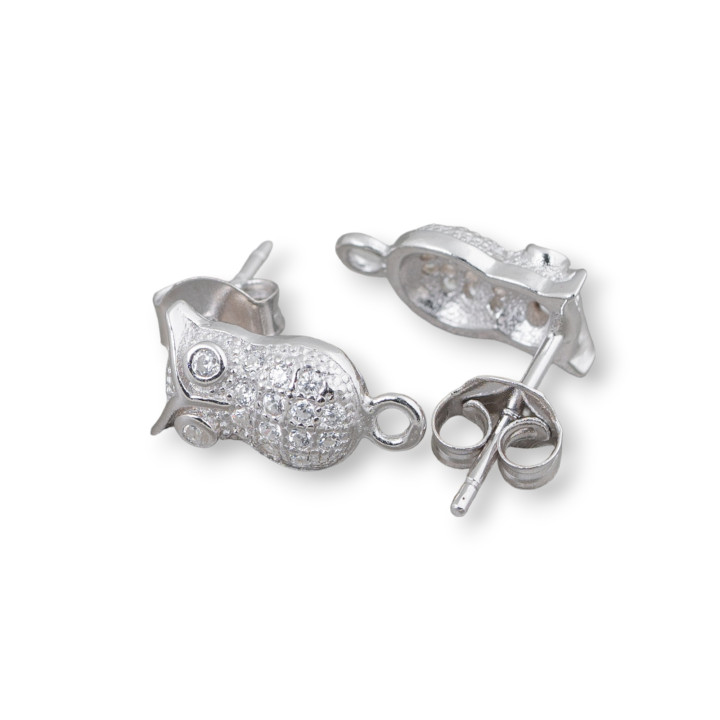 Basis für Ohrringe aus Silber 925 mit Zirkonen Eule 07x12mm 4 Paar Rhodium