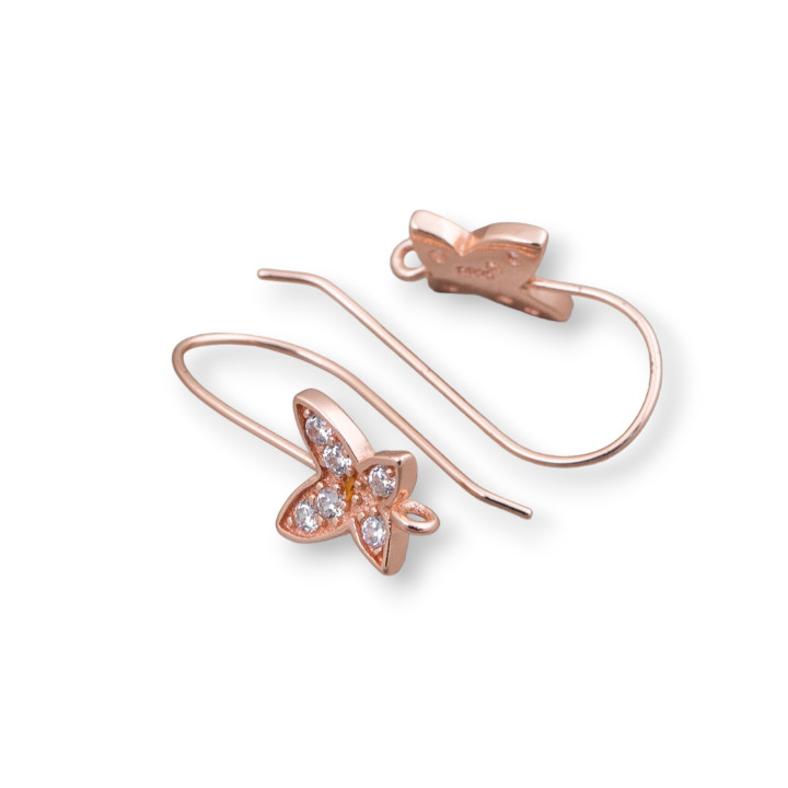 Pendientes De Plata De Ley 925 Base Con Circonitas Mariposa Gancho 8x20mm 5 Pares Oro Rosa
