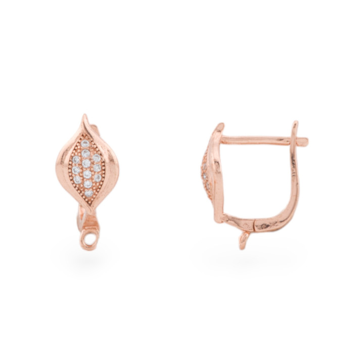 Base Per Orecchini Di Argento 925 Con Zirconi Perno Chiuso Fantasia 07x16mm 2 Paia Oro Rosa