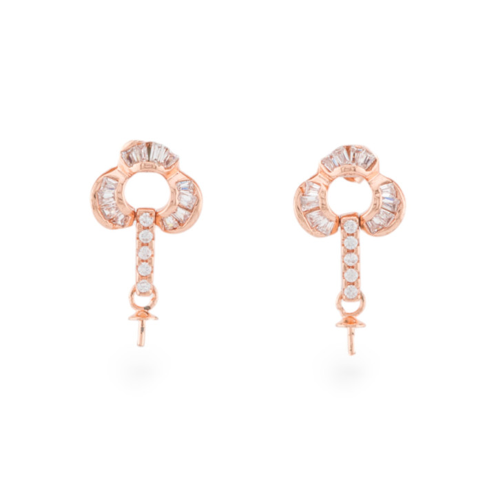 Pendientes De Plata De Ley 925 Base Con Circonitas Stud Con Copa Flor 10x19mm 3 Pares Oro Rosa