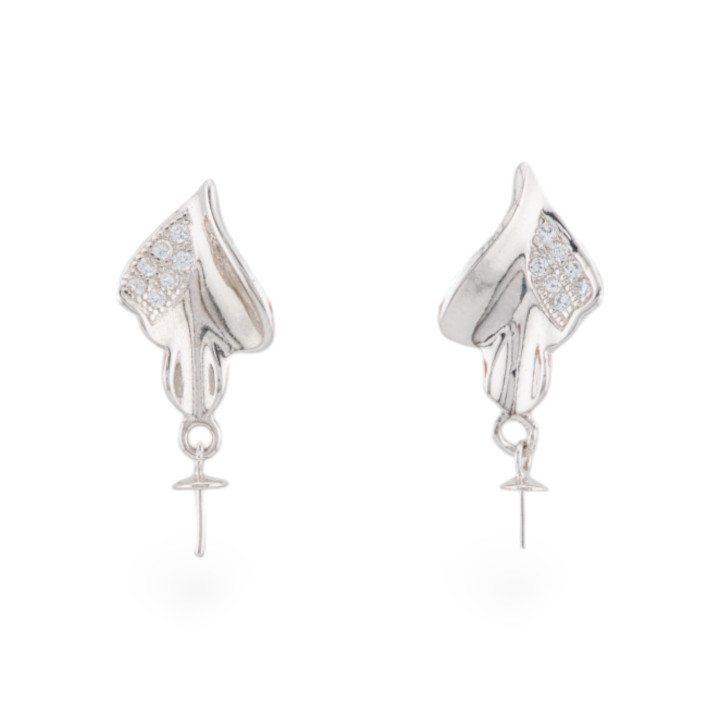 Ohrringe aus 925er Sterlingsilber, Basis mit Zirkonen, Blatt-Ohrstecker, 9 x 17 mm, 3 Paar, Rhodium