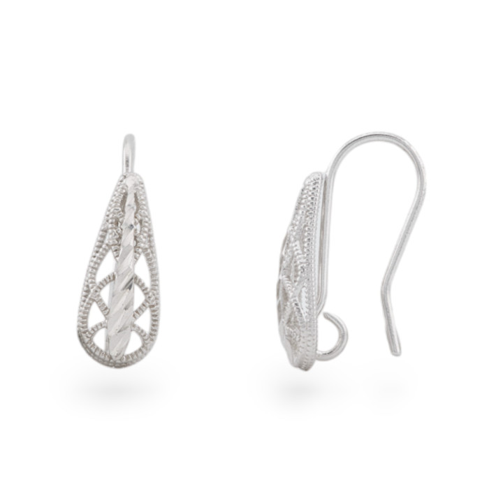 Ohrringbasis aus 925er Sterlingsilber, durchbrochener Tropfen, 07 x 21 mm, 3 Paar, Rhodium