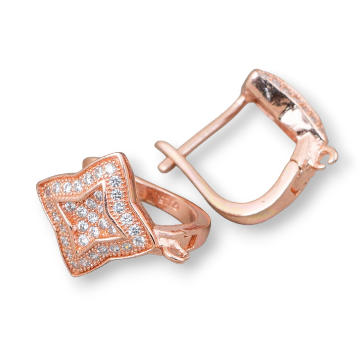 Base Pour Boucles D'oreilles En Argent 925 Avec Zircons Broche Fermée Étoile 13mm 2 Paires Or Rose
