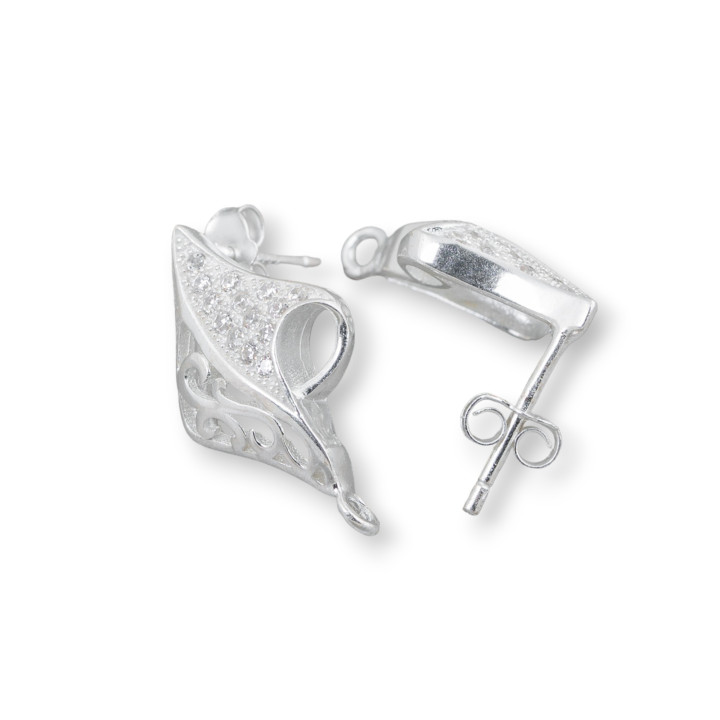 Pendientes De Plata De Ley 925 Base Con Circonitas Fantasy Stud 12x20mm 3 Pares Plateados