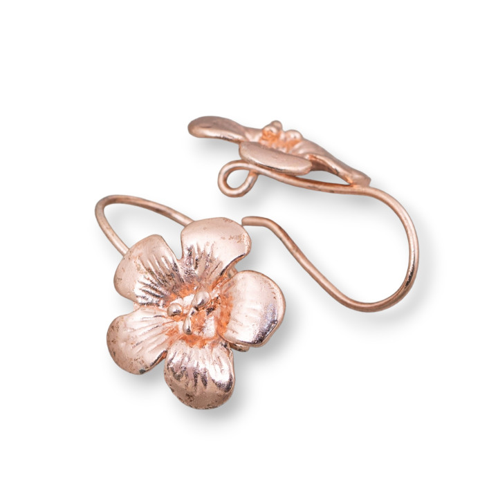 Base de pendientes de plata de ley 925 Gancho de flor 14x23 mm 3 pares Oro rosa