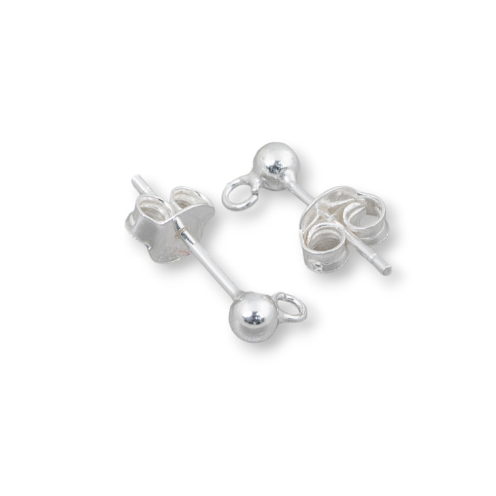 Base For Earrings Of 925 Silver Stud With Ball 3mm 12 Pairs Complete With Silver Butterflies
