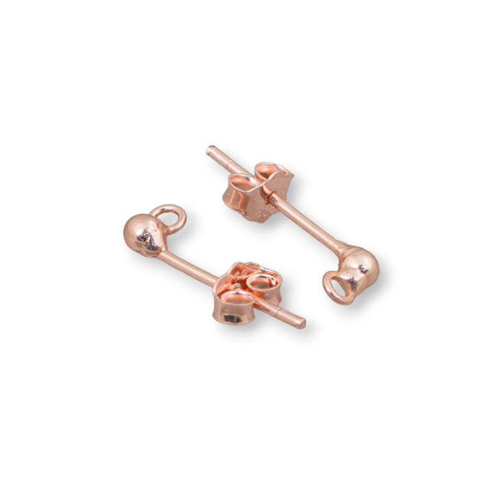 Base For Earrings Of 925 Silver Stud With Ball 4mm 10 Pairs Complete With Rose Gold Butterflies