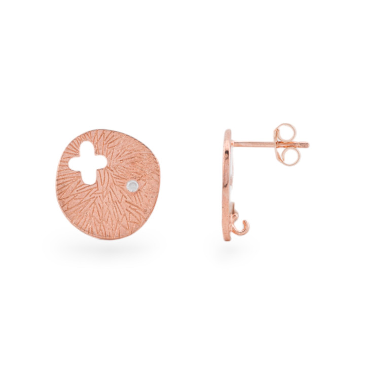 Base For Earrings Of 925 Silver Stud Plate With Light Point And Cross 15x16mm 2 Pairs Rose Gold