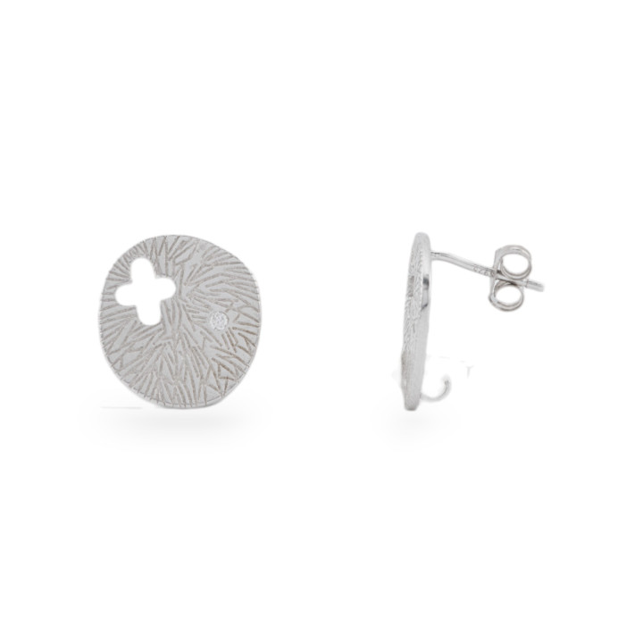 Base Pour Boucles D'Oreilles En Argent 925 Broche Plaque De Frappage Avec Point Lumineux Et Croix 15x16mm 2 Paires Rhodium