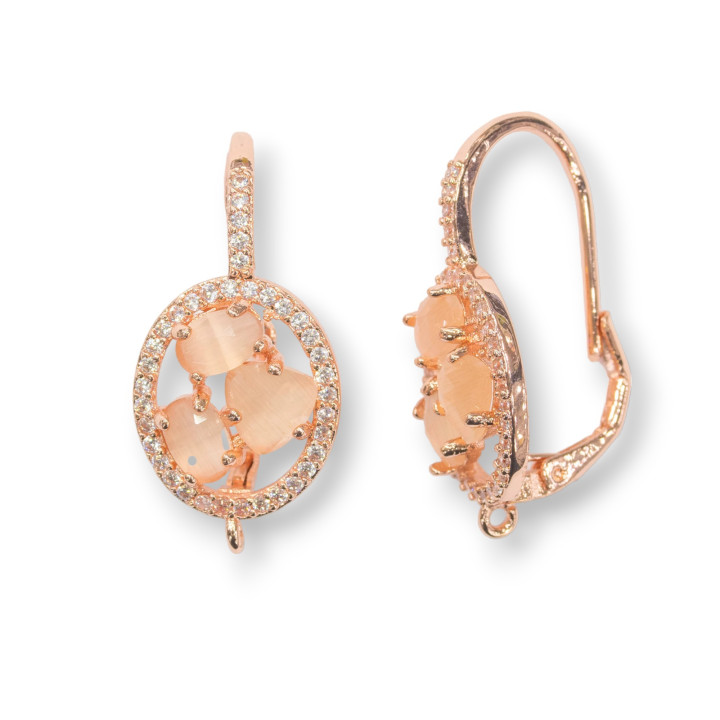 Ovale Fermé Crochet Laiton Boucle D'oreille Base Avec Cat Eye Cabochon Ensemble 13.5x25mm 5 Paires Or Rose Pes