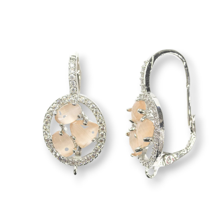 Gancho cerrado ovalado Base de aretes de latón con juego de cabujones de ojo de gato 13.5x25 mm 5 pares de peces rodiados