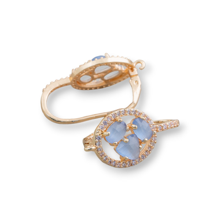 Gancho cerrado ovalado Base de aretes de latón con cabujón de ojo de gato Juego 13.5x25 mm 5 pares Azul dorado