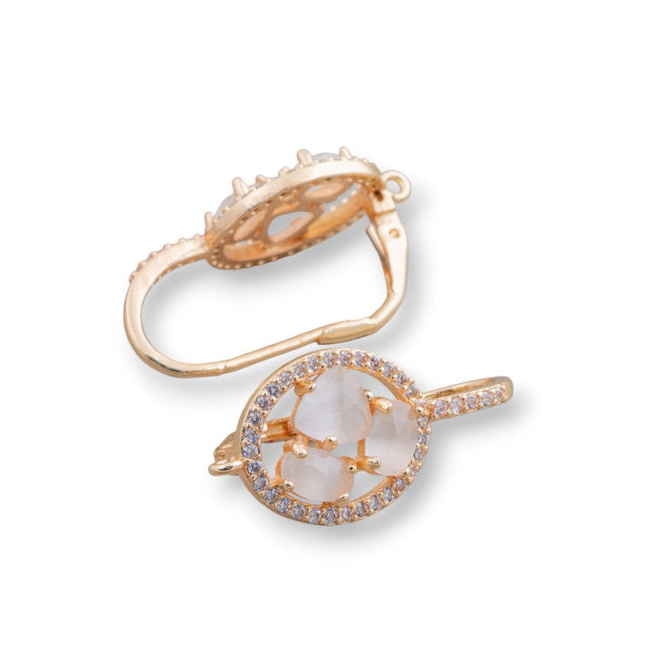 Gancho cerrado ovalado Base de aretes de latón con cabujón de ojo de gato Juego 13.5x25 mm 5 pares Blanco dorado