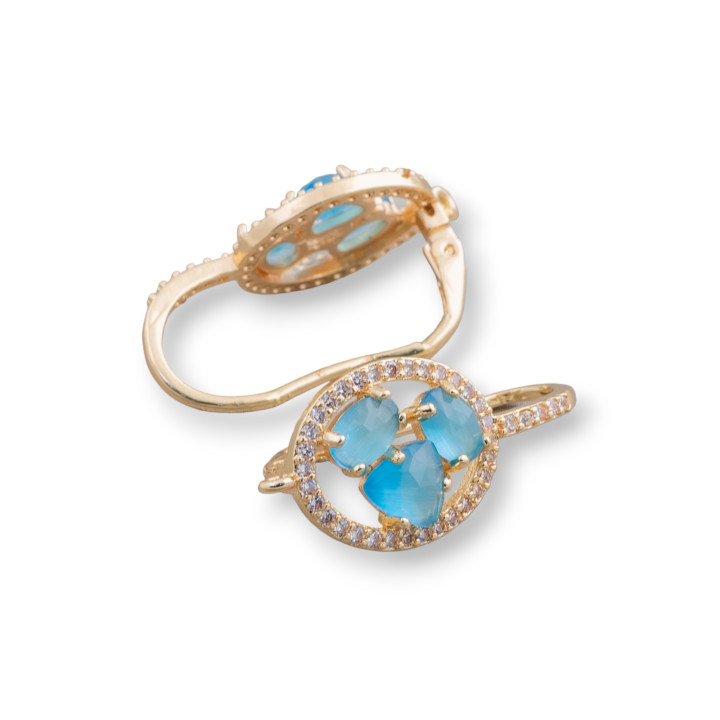 Gancho cerrado ovalado Base de aretes de latón con cabujón de ojo de gato Juego 13.5x25mm 5 pares Celes dorados