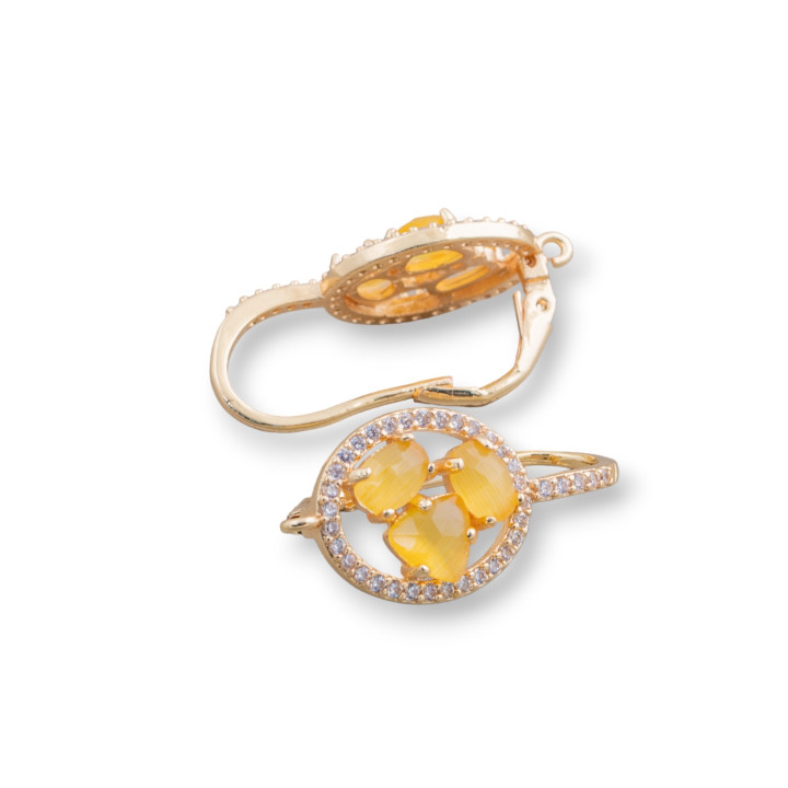 Ovale Fermé Crochet Laiton Boucles D'Oreilles Base Avec Cat Eye Cabochon Set 13.5x25mm 5 Paires Doré Jaune