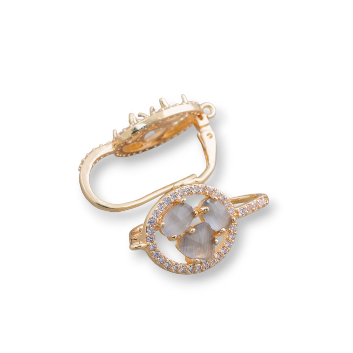 Gancho cerrado ovalado Base de aretes de latón con cabujón de ojo de gato Juego 13.5x25 mm 5 pares Gris dorado