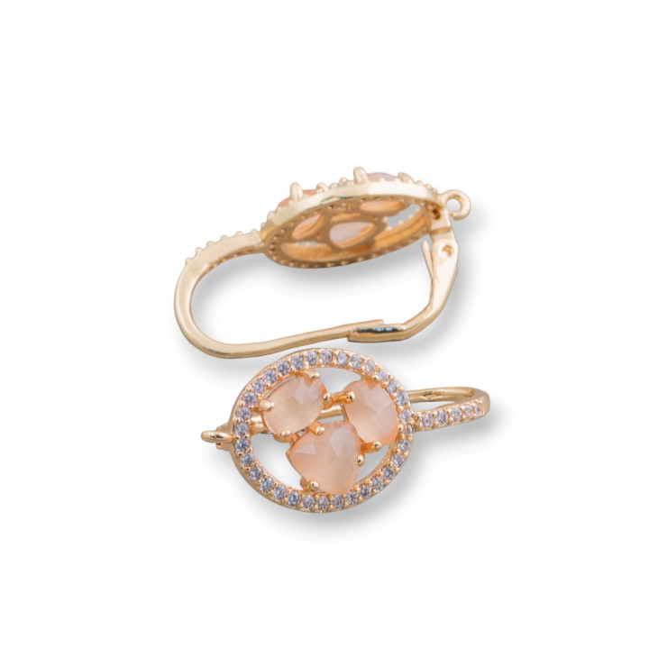 Ovale Crochet Fermé Laiton Base de Boucles d'Oreilles avec Cat Eye Cabochon Set 13.5x25mm 5 Paires Golden Peach