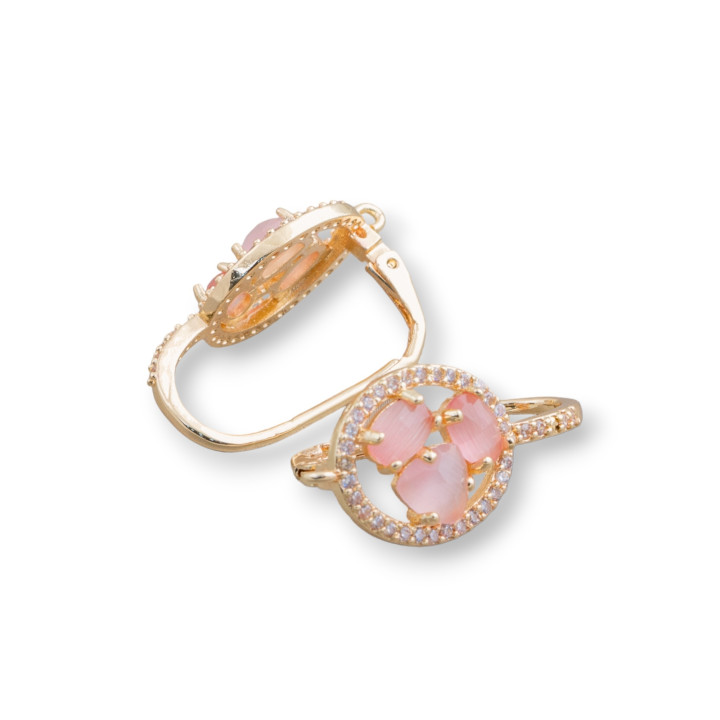 Ovale Fermé Crochet Laiton Boucle D'oreille Base Avec Cat Eye Cabochon Set 13.5x25mm 5 Paires Or Rose