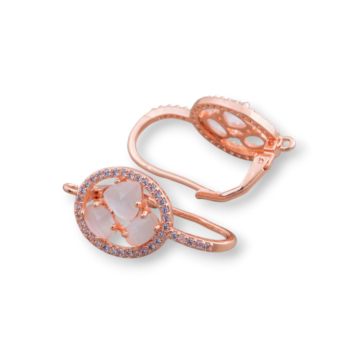 Oval Closed Hook Brass Earring Base with Cat's Eye Cabochon Set 13.5x25mm 5 Pairs White Rose Gold