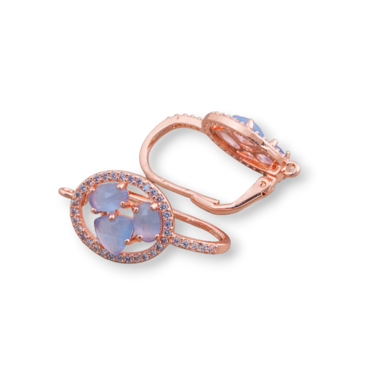 Oval Closed Hook Brass Earring Base with Cat's Eye Cabochon Set 13.5x25mm 5 Pairs Rose Gold Cel